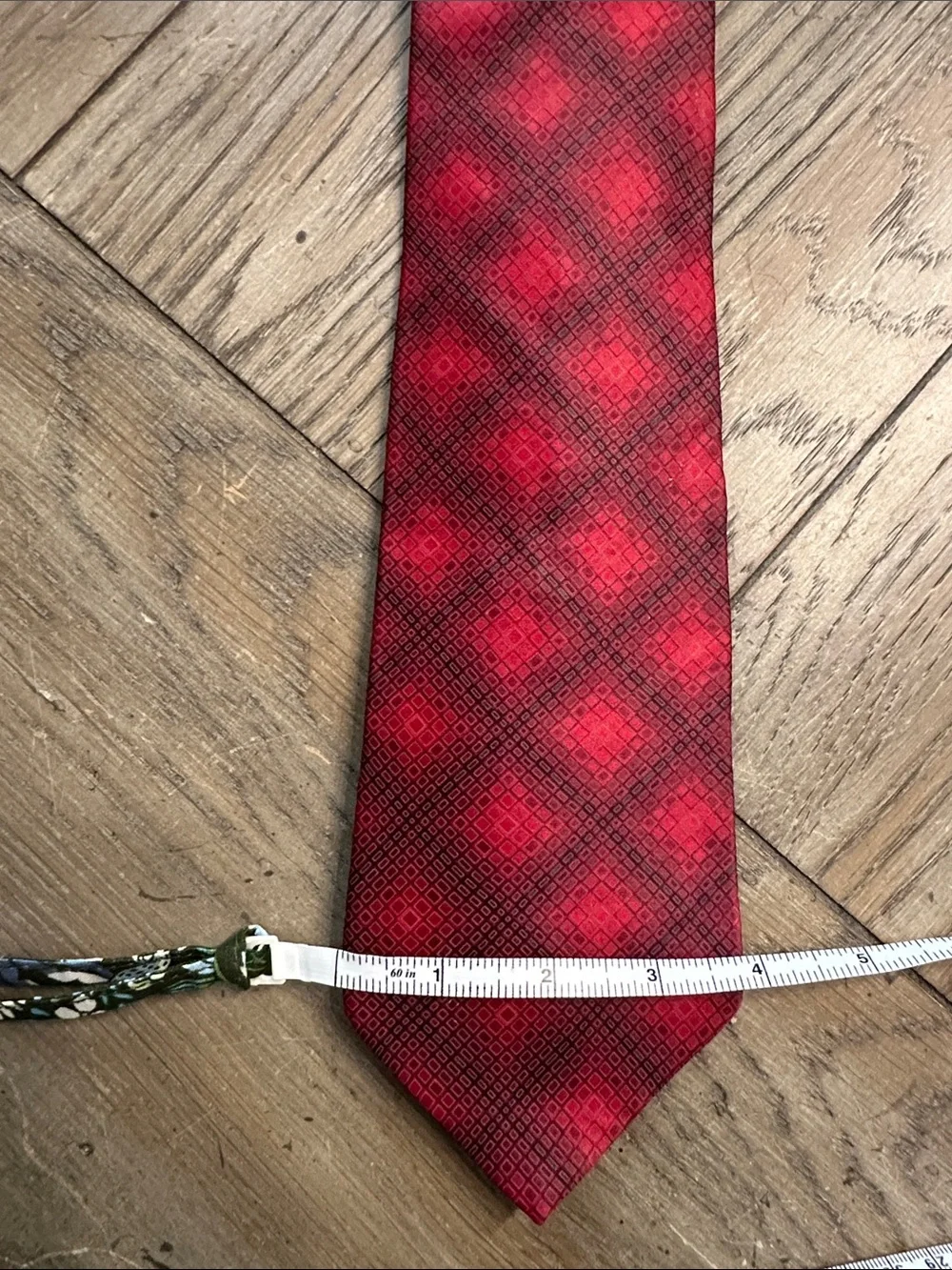 Murano Men's 100% Silk Tie Red Black Geometric Diamond Check 4
